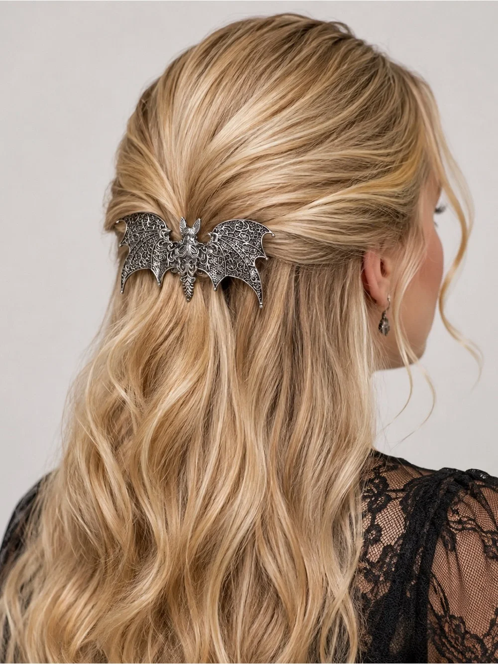 Gothic Silver Bat Hair Clip